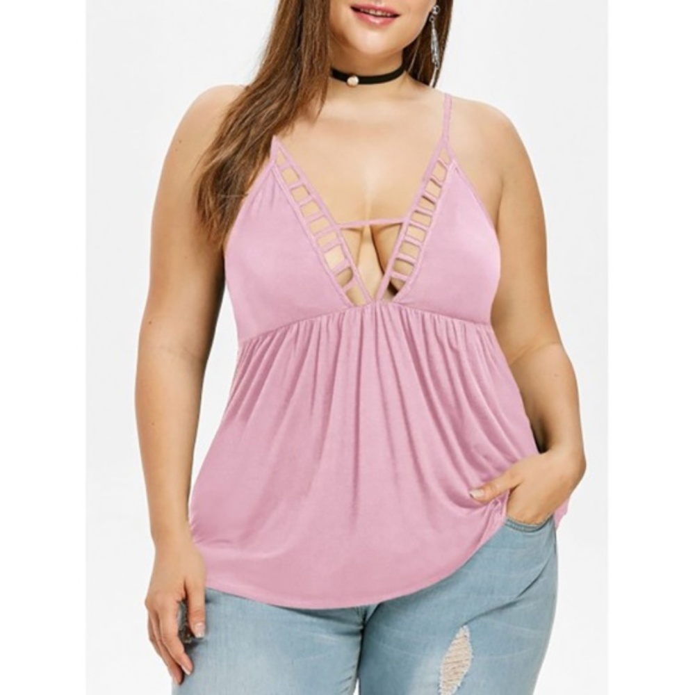 ⭐ Plus Size Cut Out Low Neckline Babydoll Tank Top